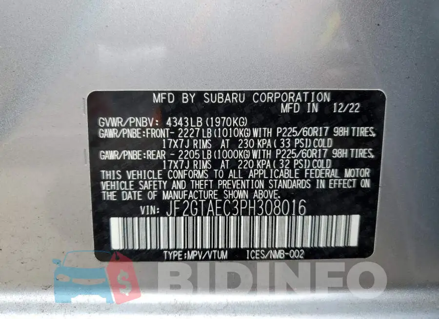 JF2GTAEC3PH308016 Photo# 13