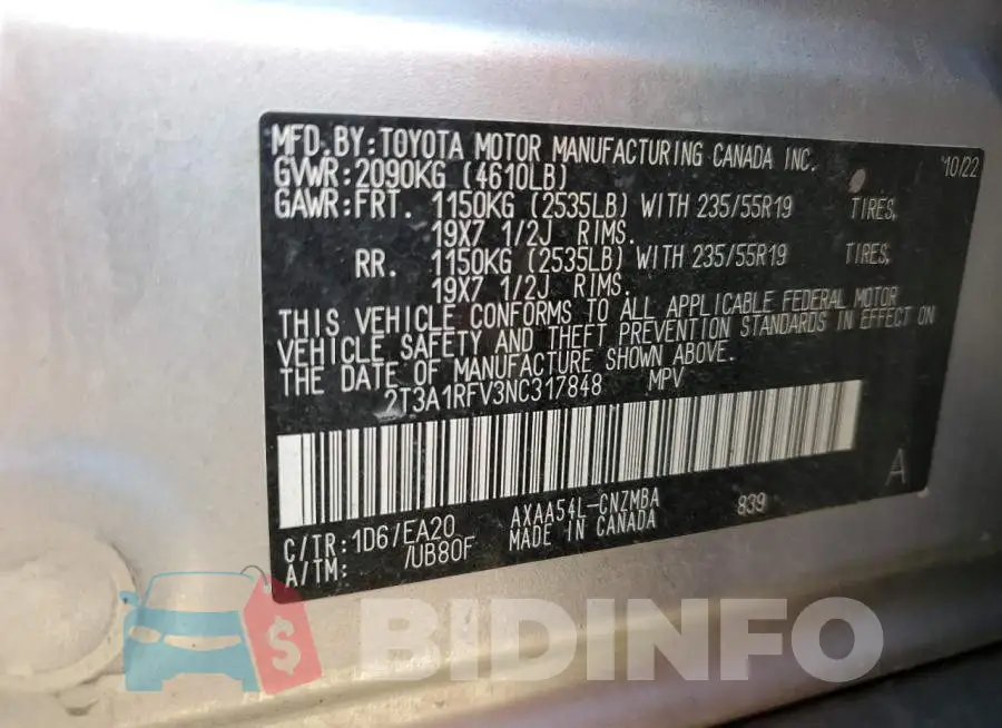 2T3A1RFV3NC317848 Photo# 13