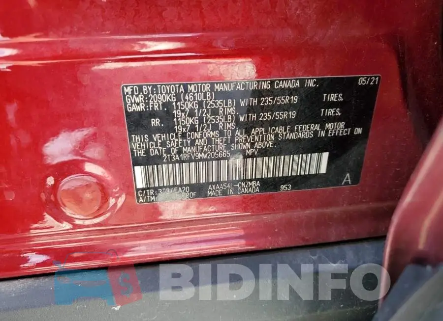2T3A1RFV9MW205665 Photo# 13