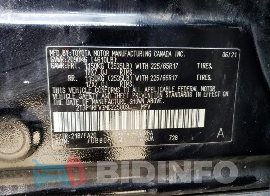 2T3P1RFV3MC225809 Photo# 13