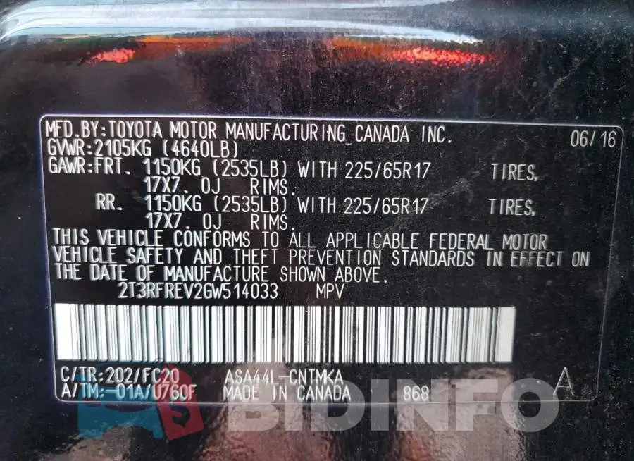 2T3RFREV2GW514033 Photo# 12