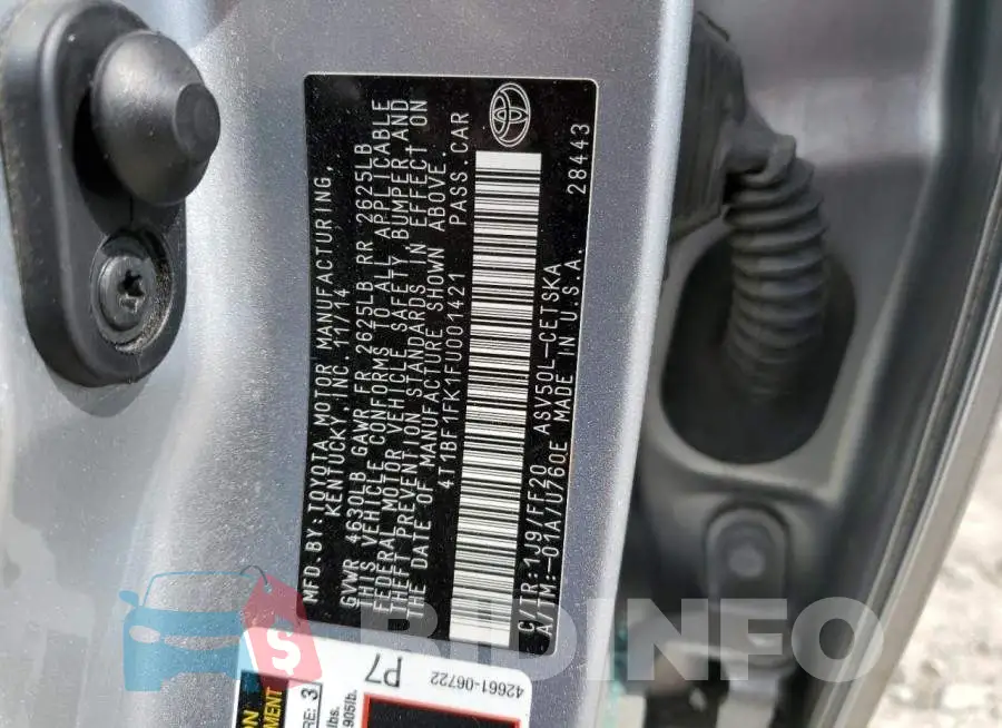 4T1BF1FK1FU001421 Photo# 12