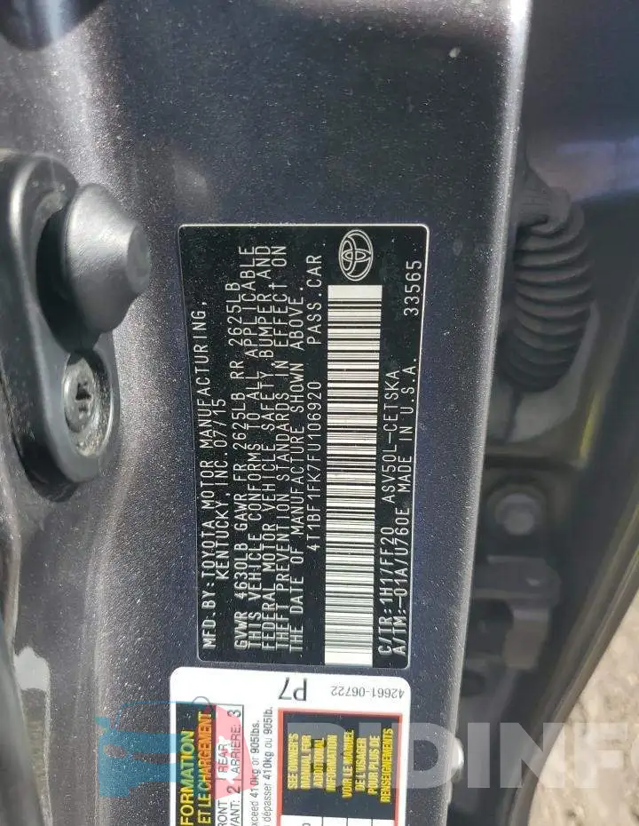 4T1BF1FK7FU106920 Photo# 12