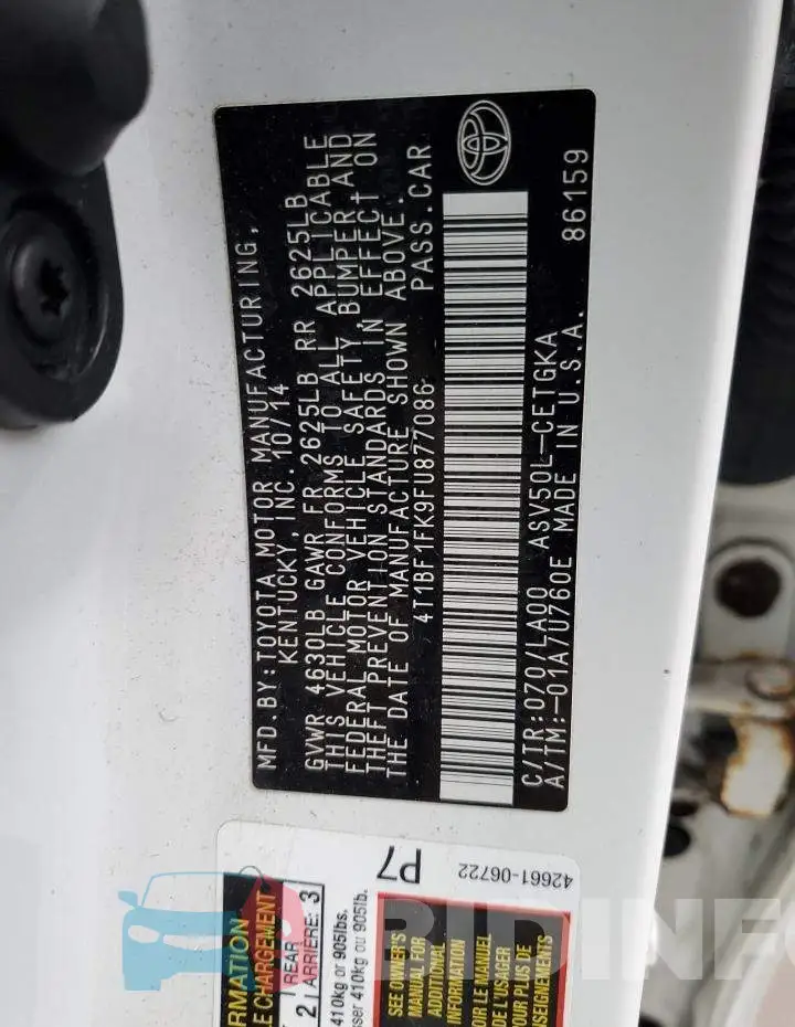 4T1BF1FK9FU877086 Photo# 12