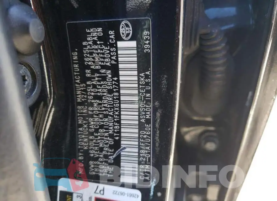 4T1BF1FKXGU181774 Photo# 13