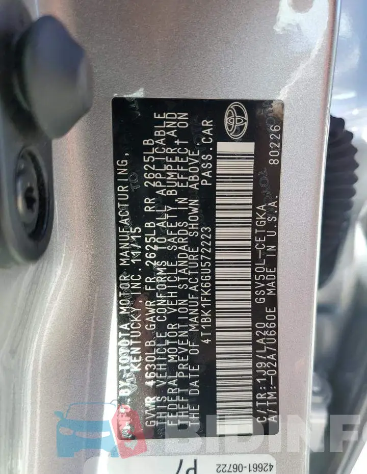 4T1BK1FK6GU572223 Photo# 12
