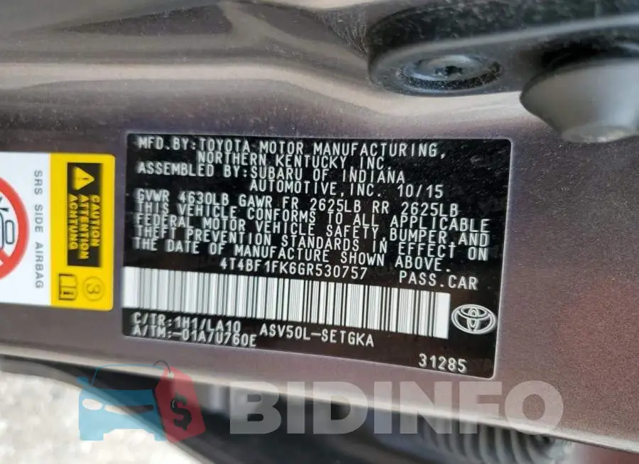 4T4BF1FK6GR530757 Photo# 12