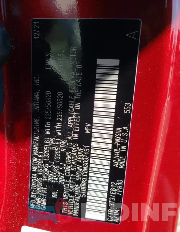 5TDDRKEC8NS097491 Photo# 13