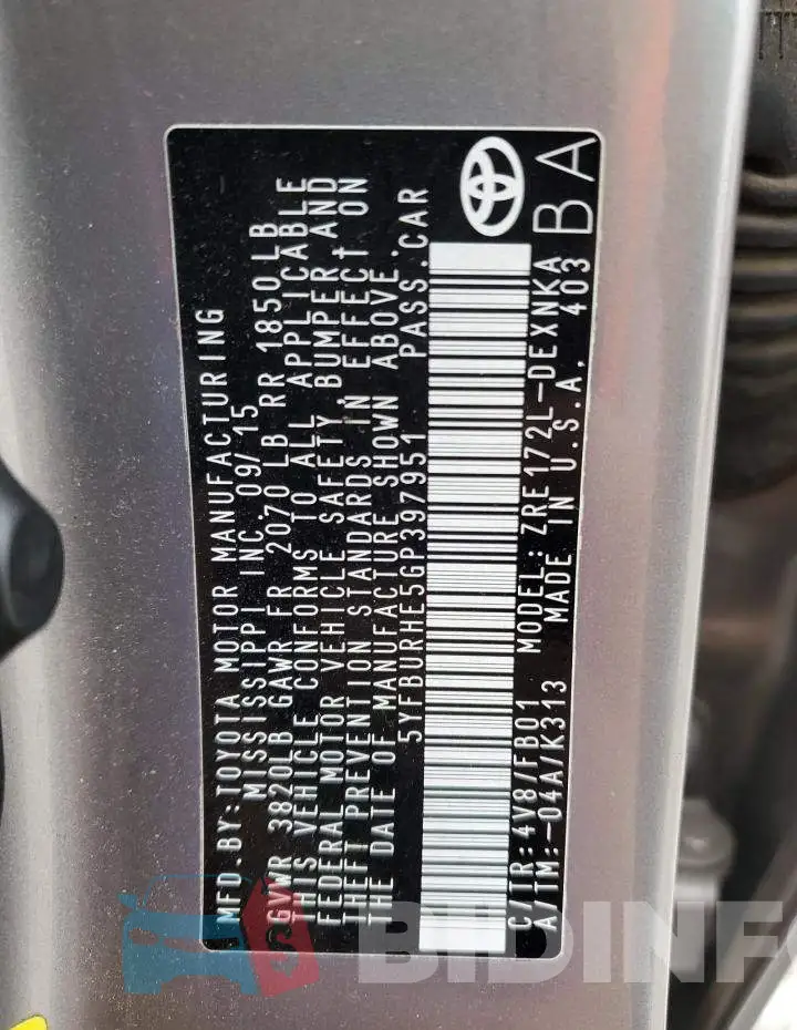 5YFBURHE5GP397951 Photo# 12