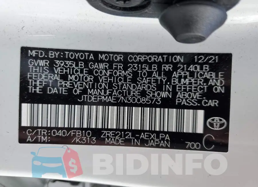 JTDEPMAE7N3008573 Photo# 13