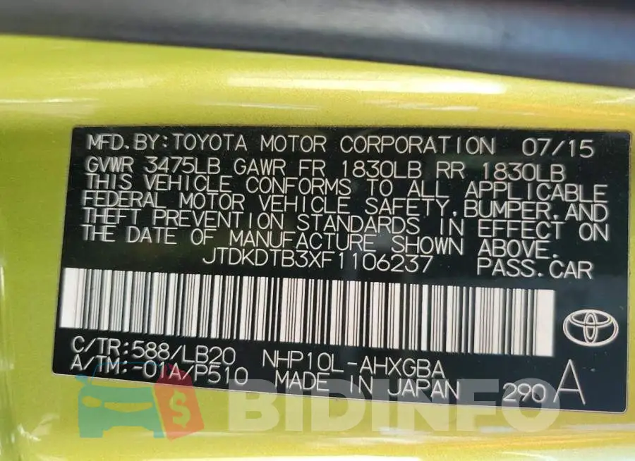 JTDKDTB3XF1106237 Photo# 12