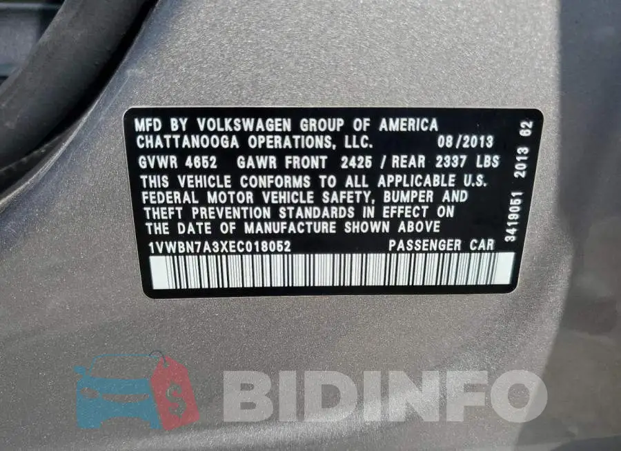 1VWBN7A3XEC018052 Photo# 12