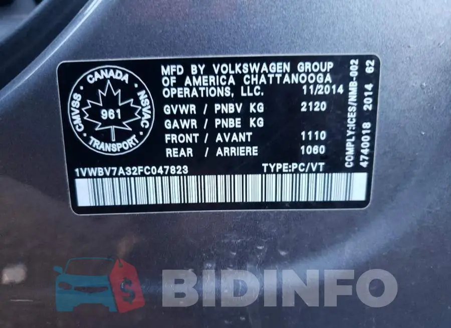 1VWBV7A32FC047823 Photo# 13