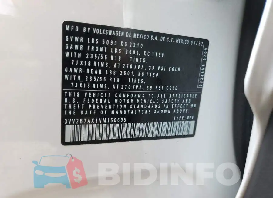 3VV2B7AX1NM150695 Photo# 12