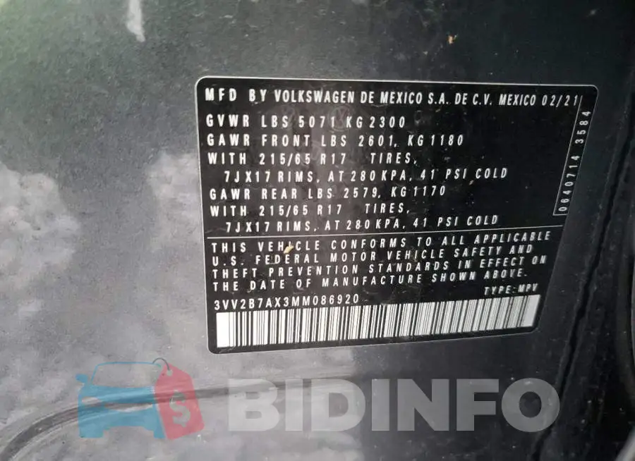 3VV2B7AX3MM086920 Photo# 14