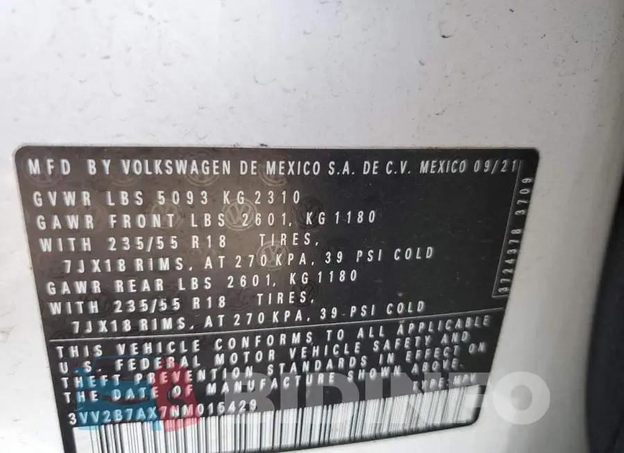 3VV2B7AX7NM015429 Photo# 12