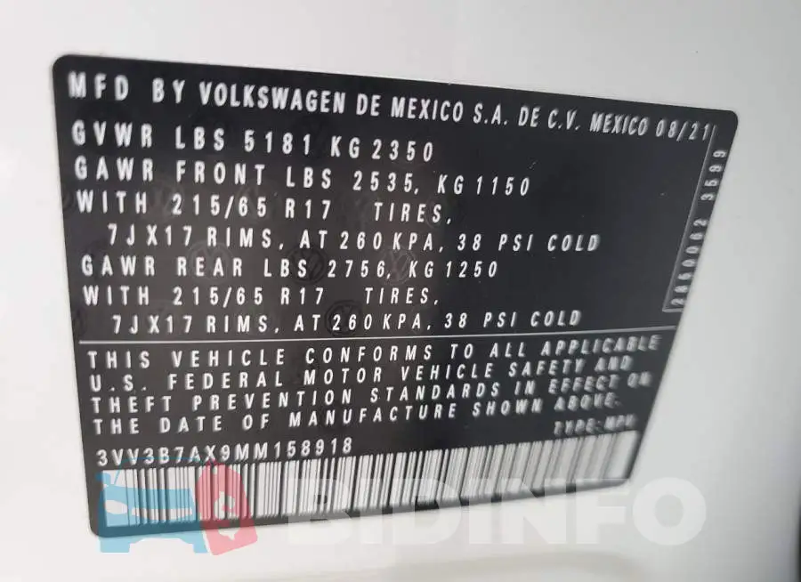 3VV3B7AX9MM158918 Photo# 12