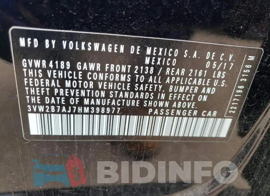 3VW2B7AJ7HM398977 Photo# 12