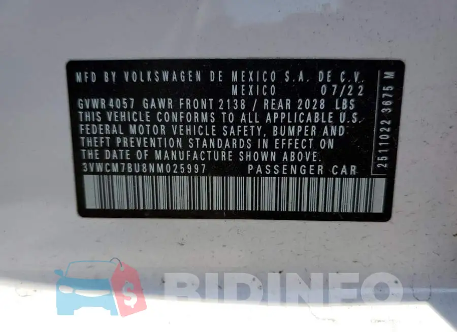 3VWCM7BU8NM025997 Photo# 12