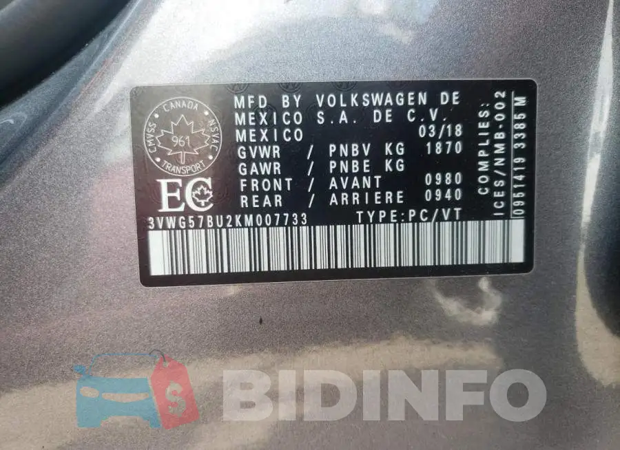 3VWG57BU2KM007733 Photo# 13