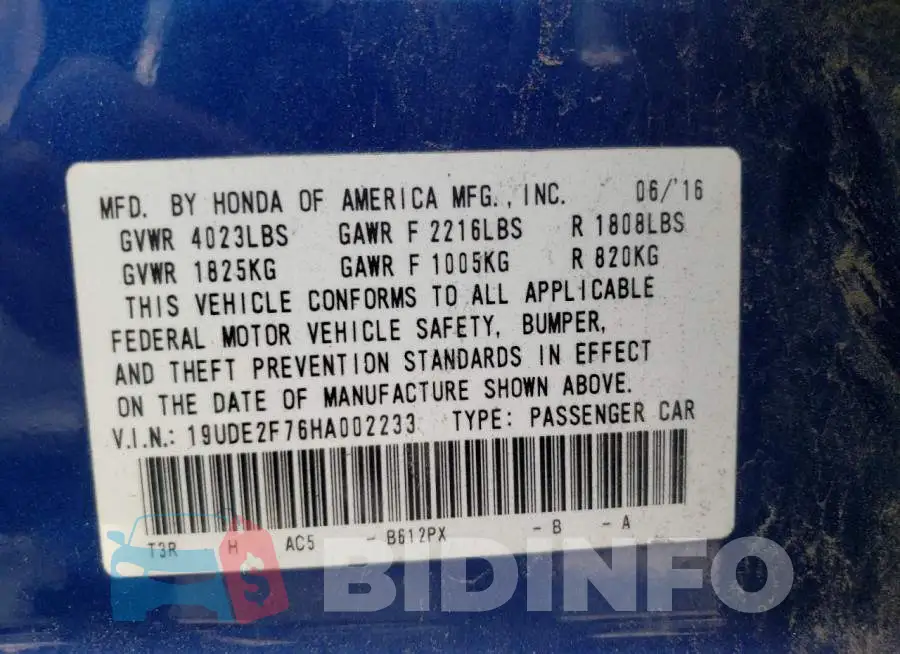 19UDE2F76HA002233 Photo# 12