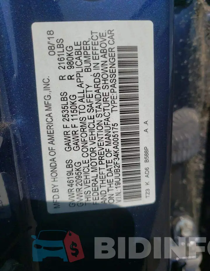 19UUB2F34KA005175 Photo# 12