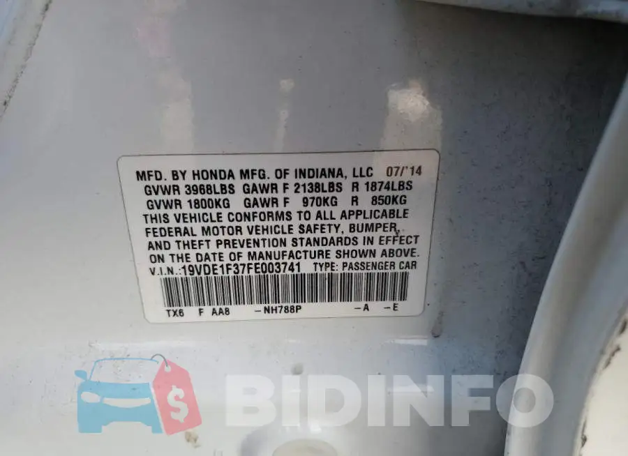 19VDE1F37FE003741 Photo# 12