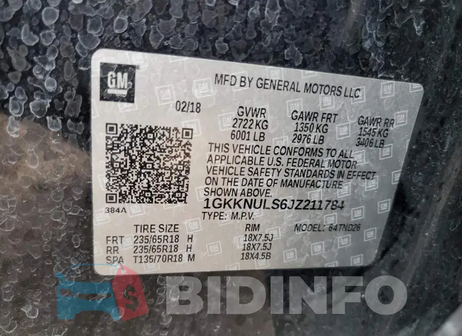 1GKKNULS6JZ211784 Photo# 12