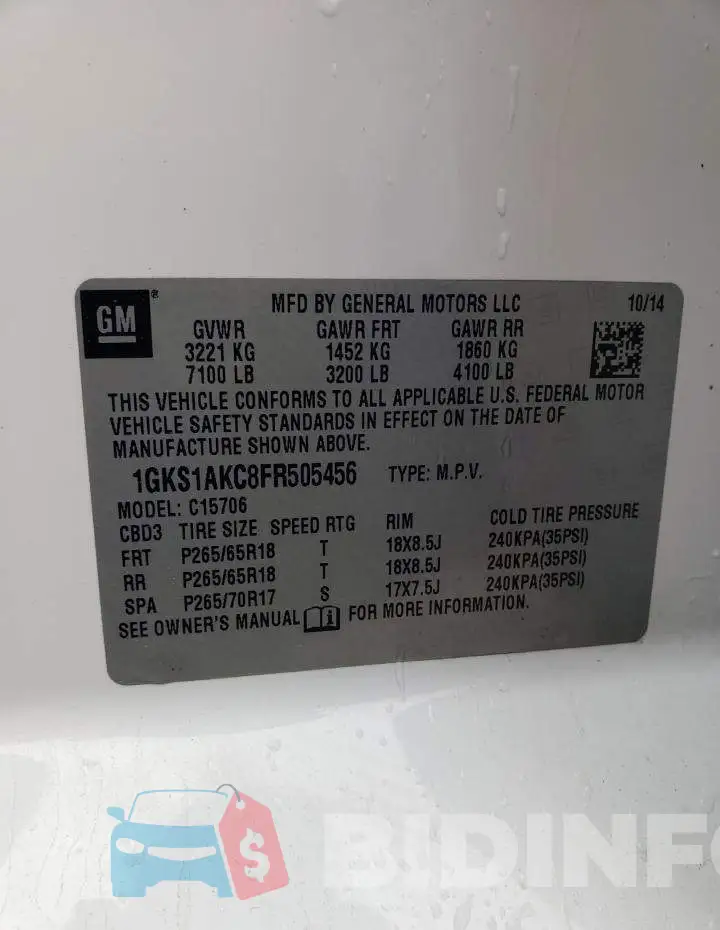 1GKS1AKC8FR505456 Photo# 13