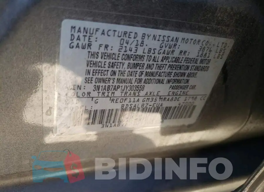 3N1AB7AP1JY303558 Photo# 13
