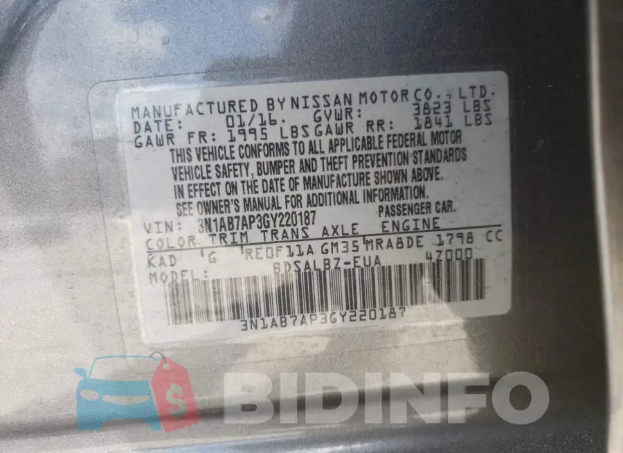 3N1AB7AP3GY220187 Photo# 13