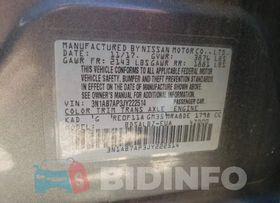3N1AB7AP3JY222514 Photo# 12