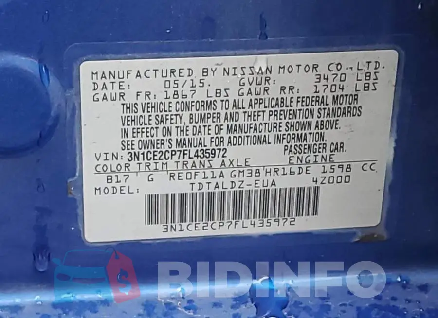 3N1CE2CP7FL435972 Photo# 12