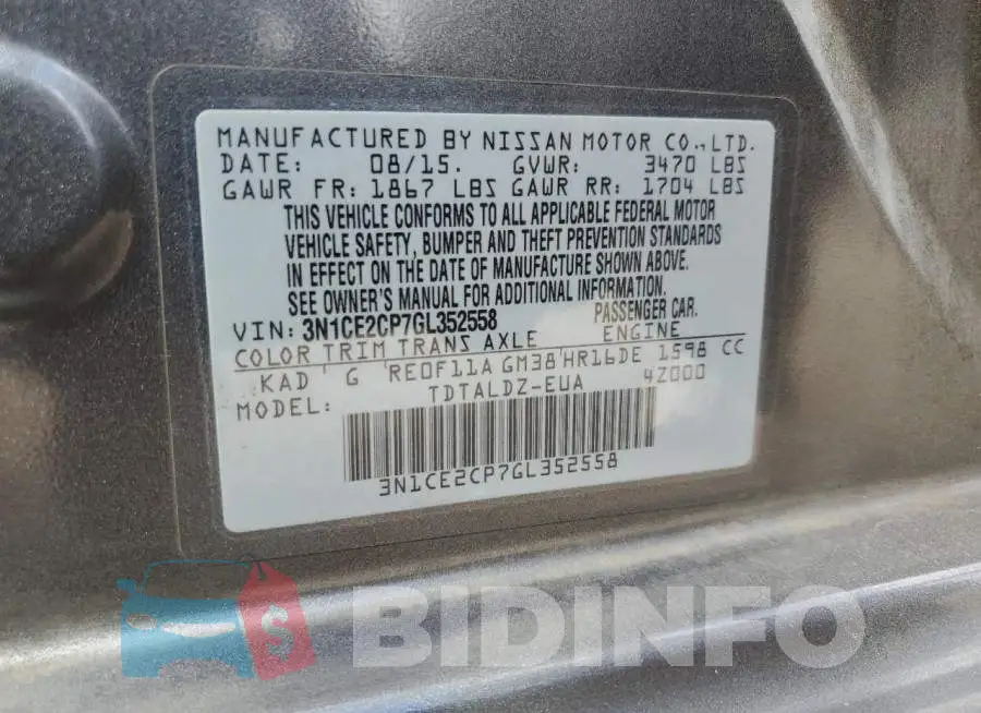 3N1CE2CP7GL352558 Photo# 13
