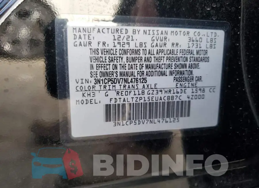 3N1CP5DV7NL476125 Photo# 14