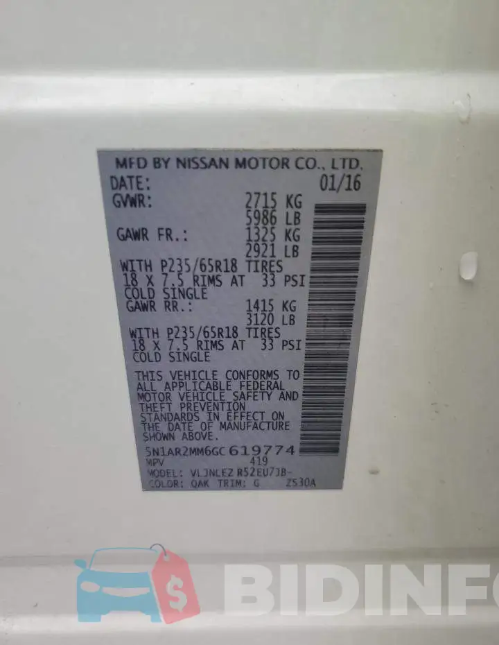 5N1AR2MM6GC619774 Photo# 13