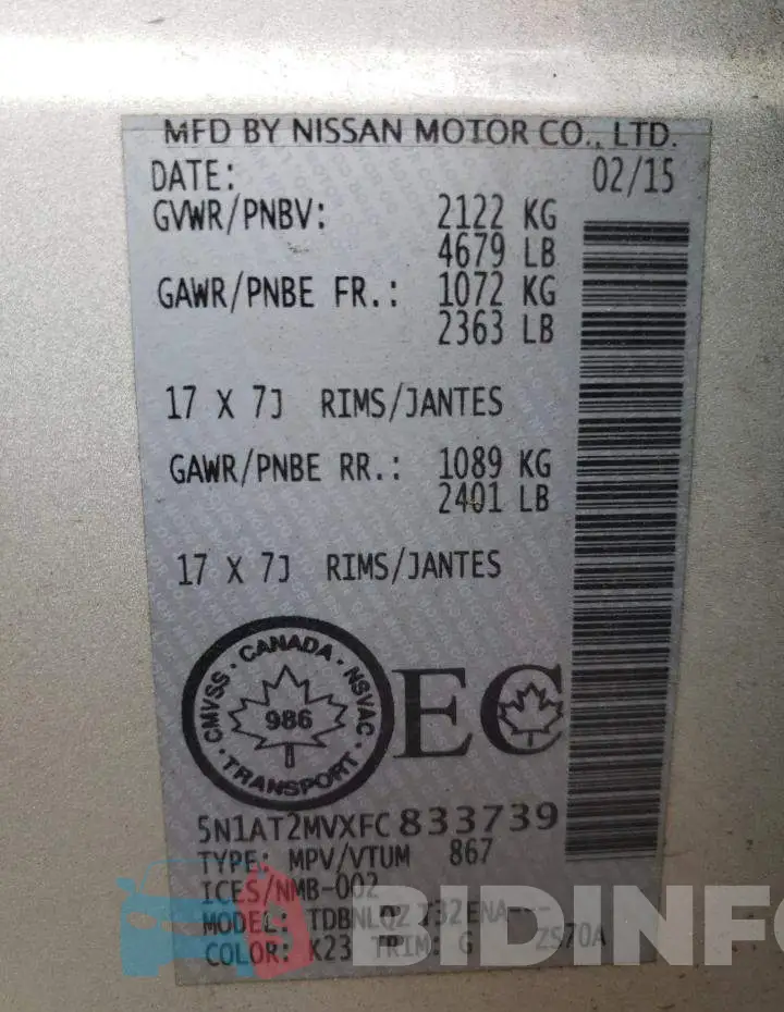 5N1AT2MVXFC833739 Photo# 13