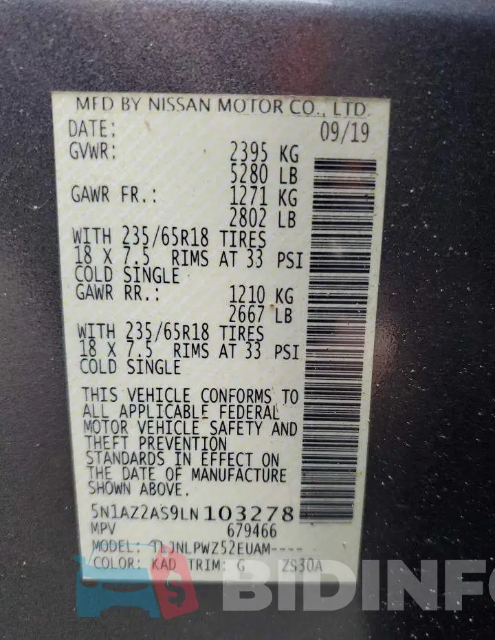 5N1AZ2AS9LN103278 Photo# 12