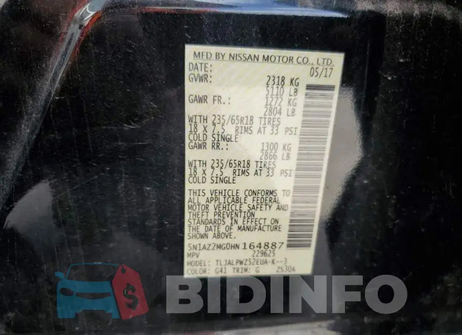 5N1AZ2MG0HN164887 Photo# 12