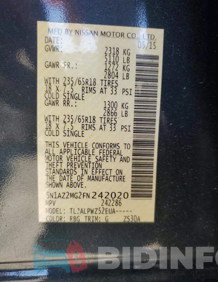 5N1AZ2MG2FN242020 Photo# 14