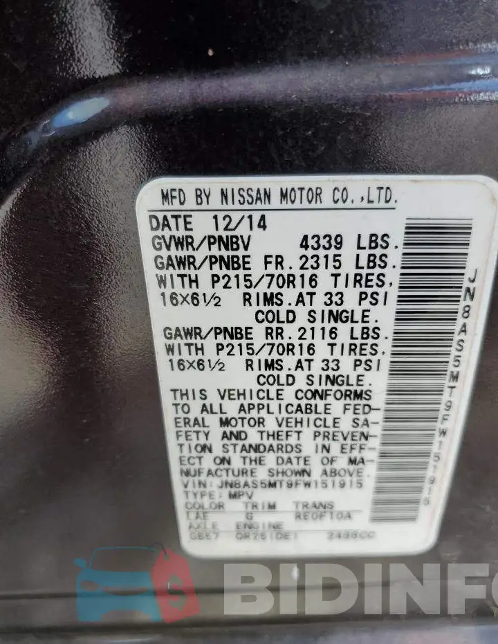 JN8AS5MT9FW151915 Photo# 13
