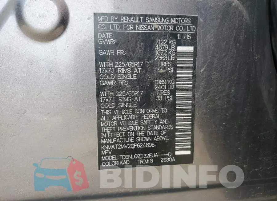 KNMAT2MV2GP624896 Photo# 12