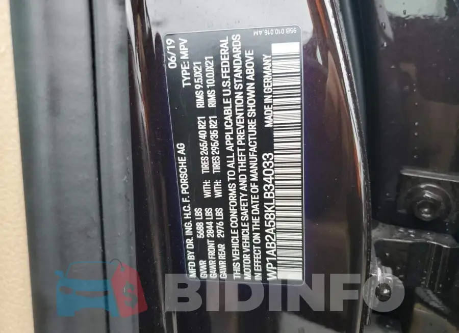WP1AB2A58KLB34033 Photo# 14