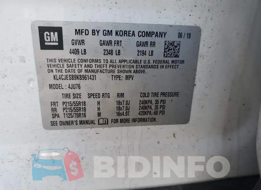 KL4CJESB9KB961431 Photo# 13