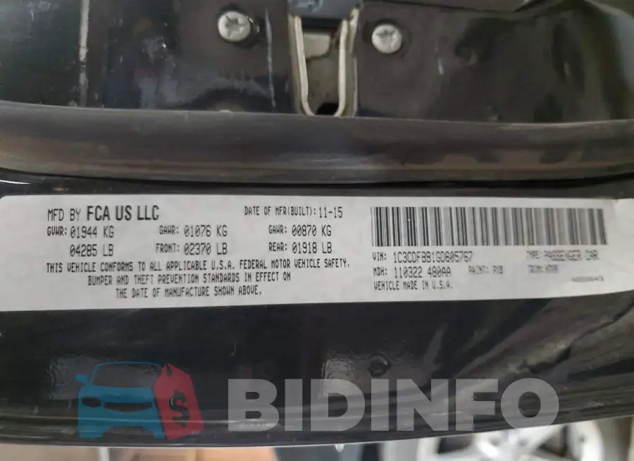 1C3CDFBB1GD605767 Photo# 12