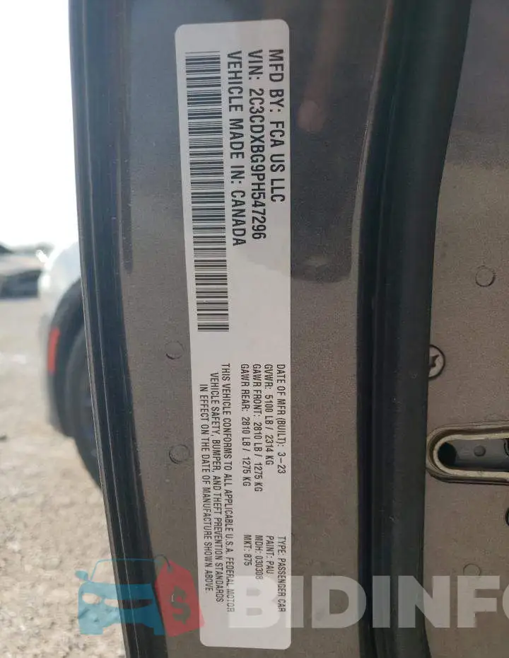 2C3CDXBG9PH547296 Photo# 12