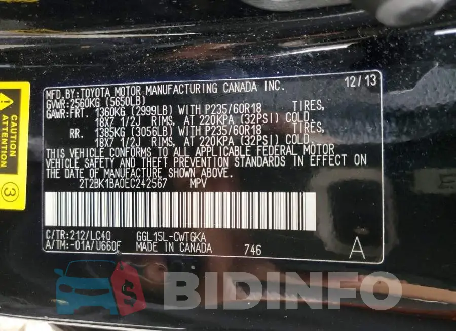 2T2BK1BA0EC242567 Photo# 14