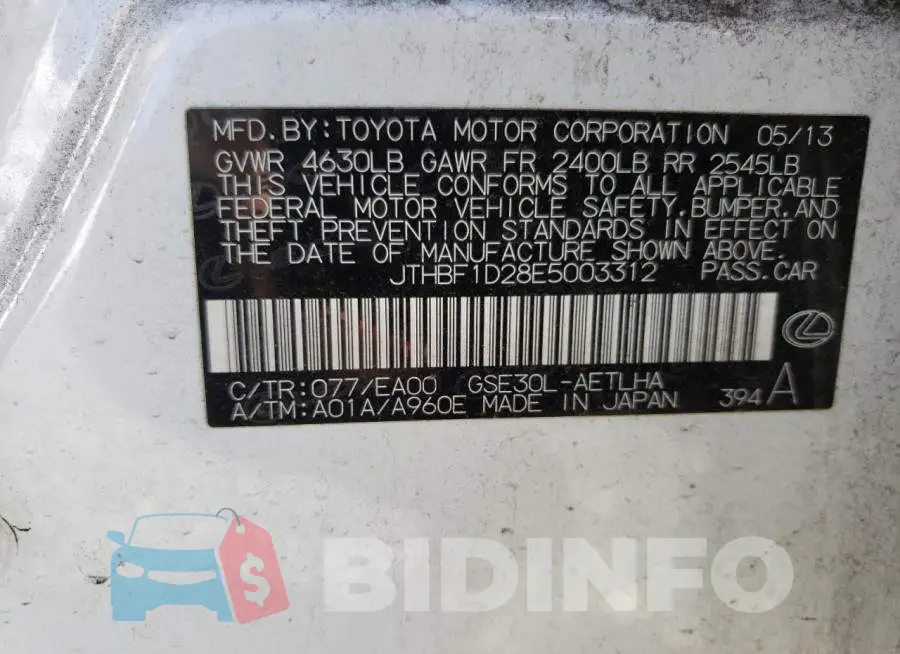 JTHBF1D28E5003312 Photo# 12