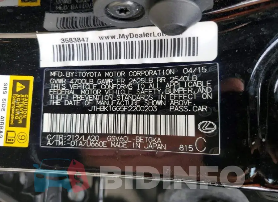 JTHBK1GG5F2200203 Photo# 12