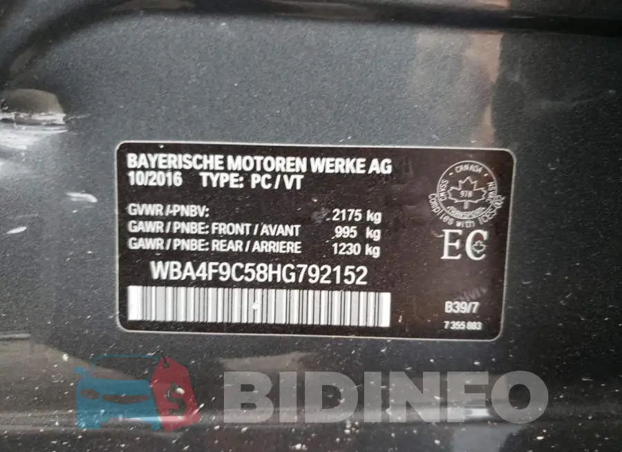 WBA4F9C58HG792152 Photo# 12